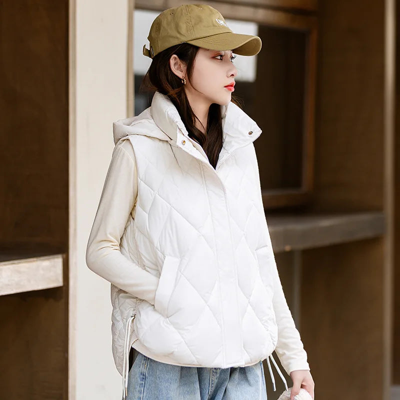 Korean Style Hooded Vest – Warm Down Cotton for Women