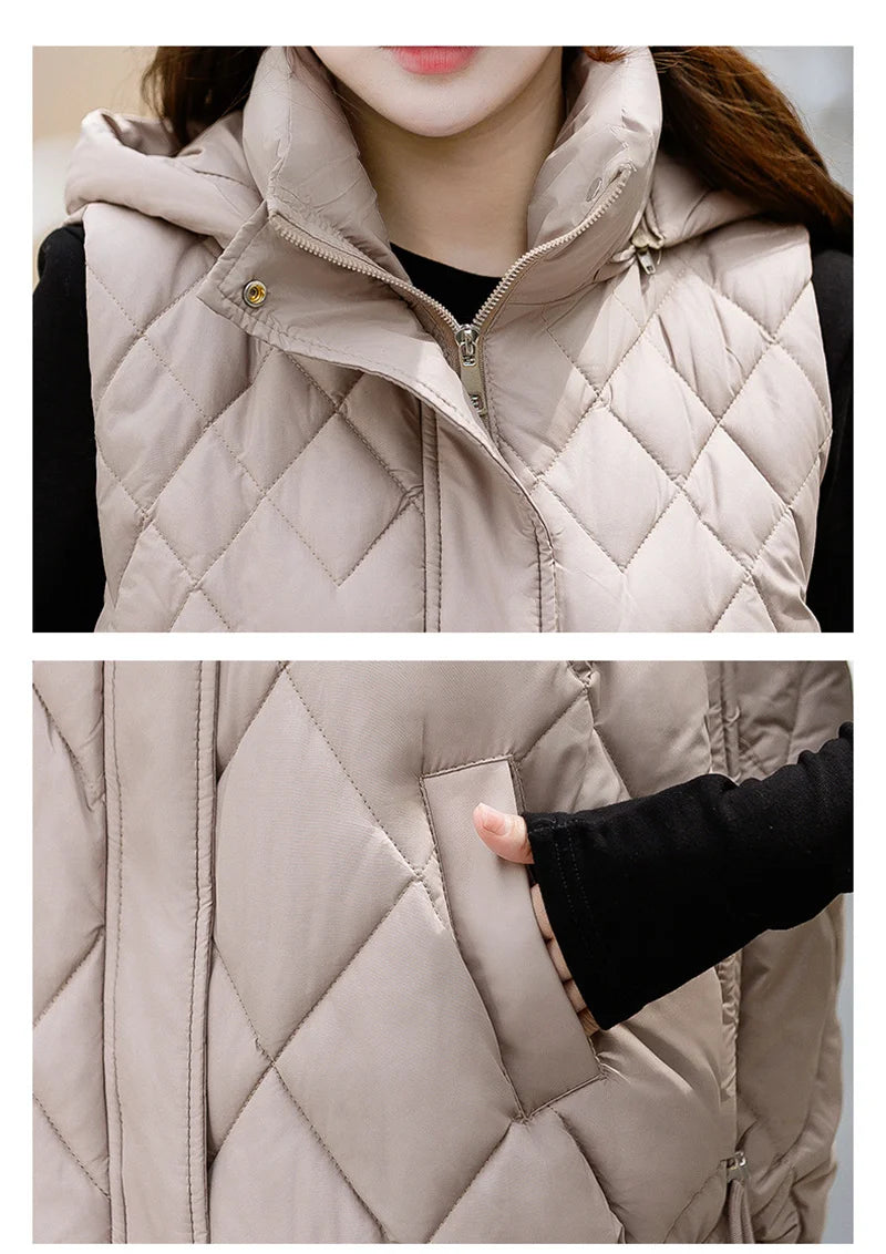 Korean Style Hooded Vest – Warm Down Cotton for Women