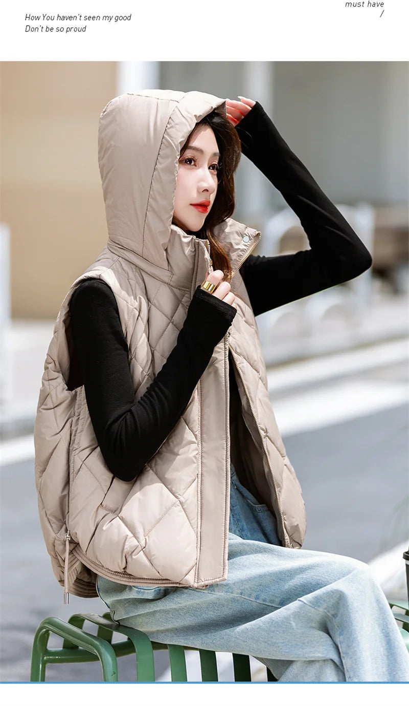 Korean Style Hooded Vest – Warm Down Cotton for Women