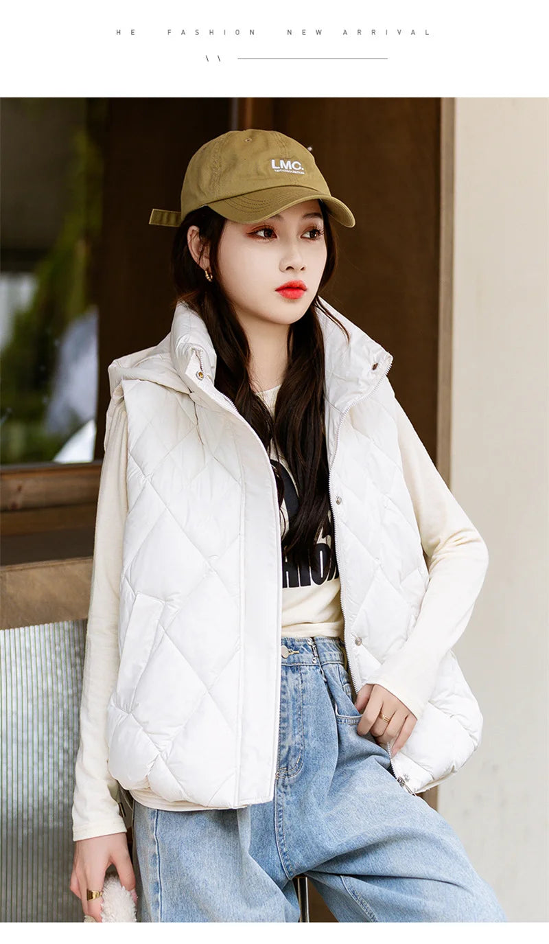 Korean Style Hooded Vest – Warm Down Cotton for Women