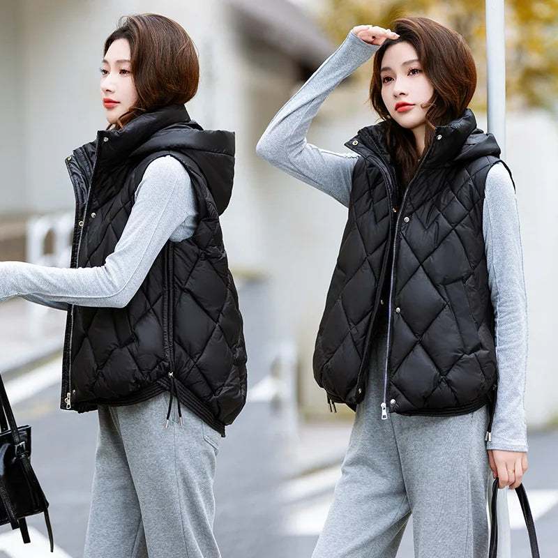 Korean Style Hooded Vest – Warm Down Cotton for Women