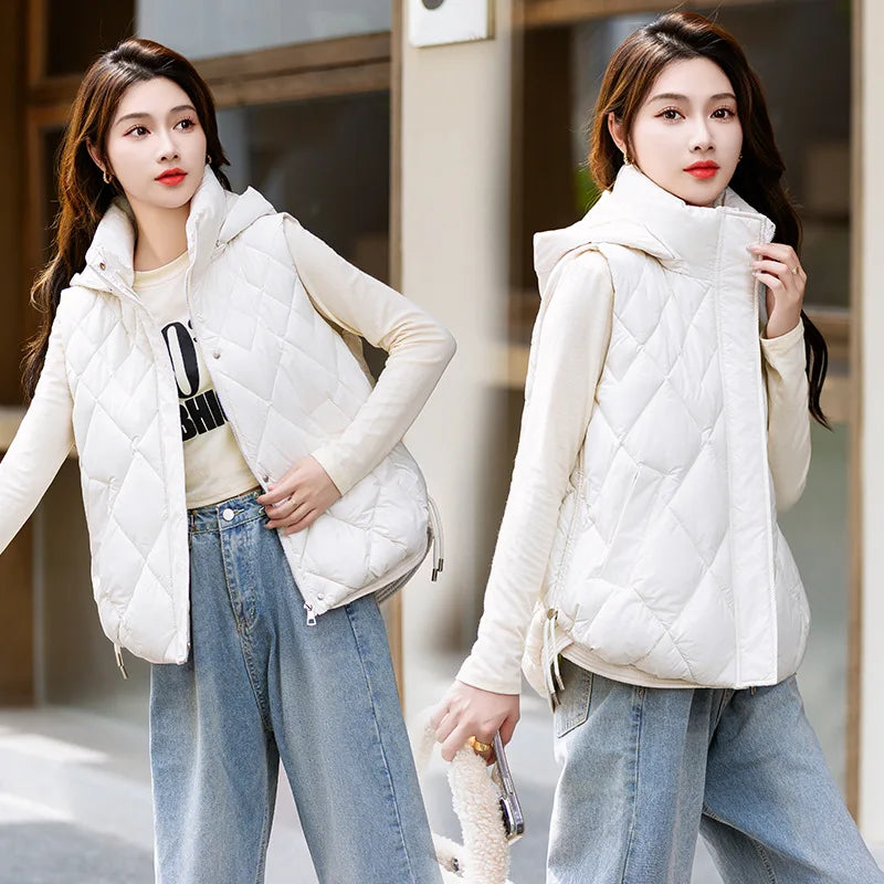 Korean Style Hooded Vest – Warm Down Cotton for Women