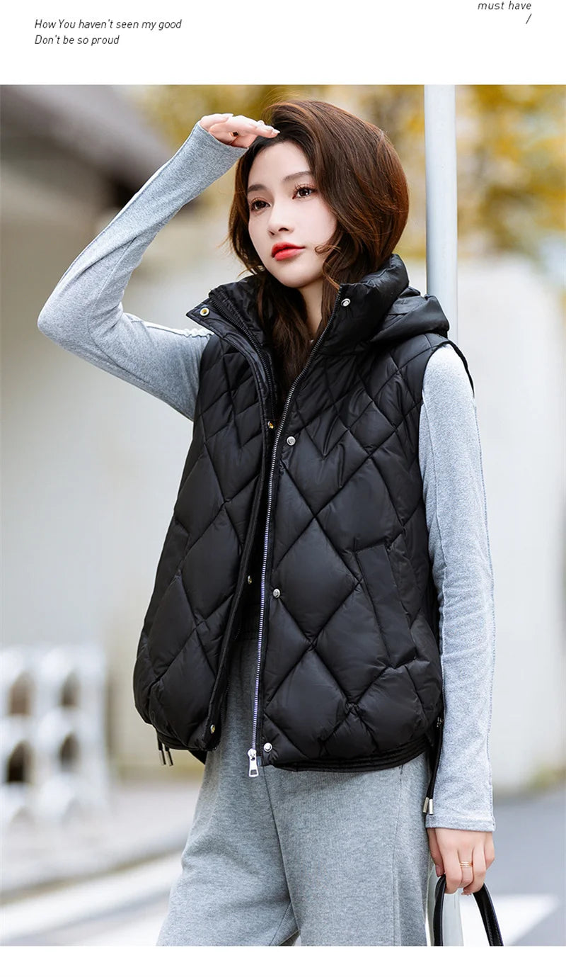 Korean Style Hooded Vest – Warm Down Cotton for Women