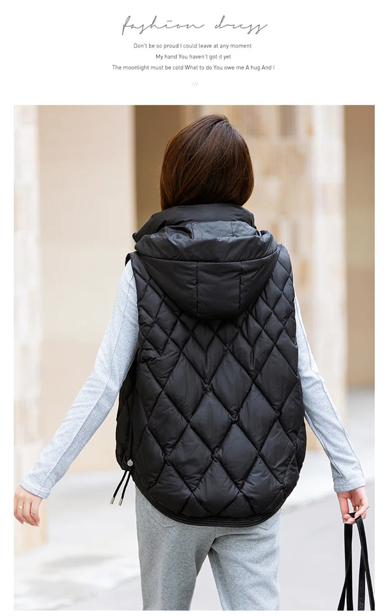 Korean Style Hooded Vest – Warm Down Cotton for Women