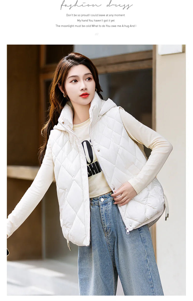 Korean Style Hooded Vest – Warm Down Cotton for Women