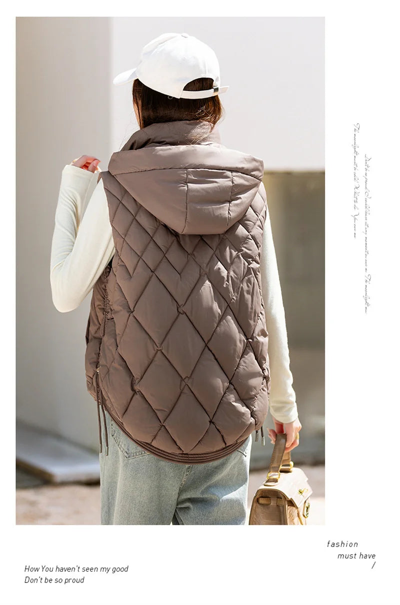 Korean Style Hooded Vest – Warm Down Cotton for Women