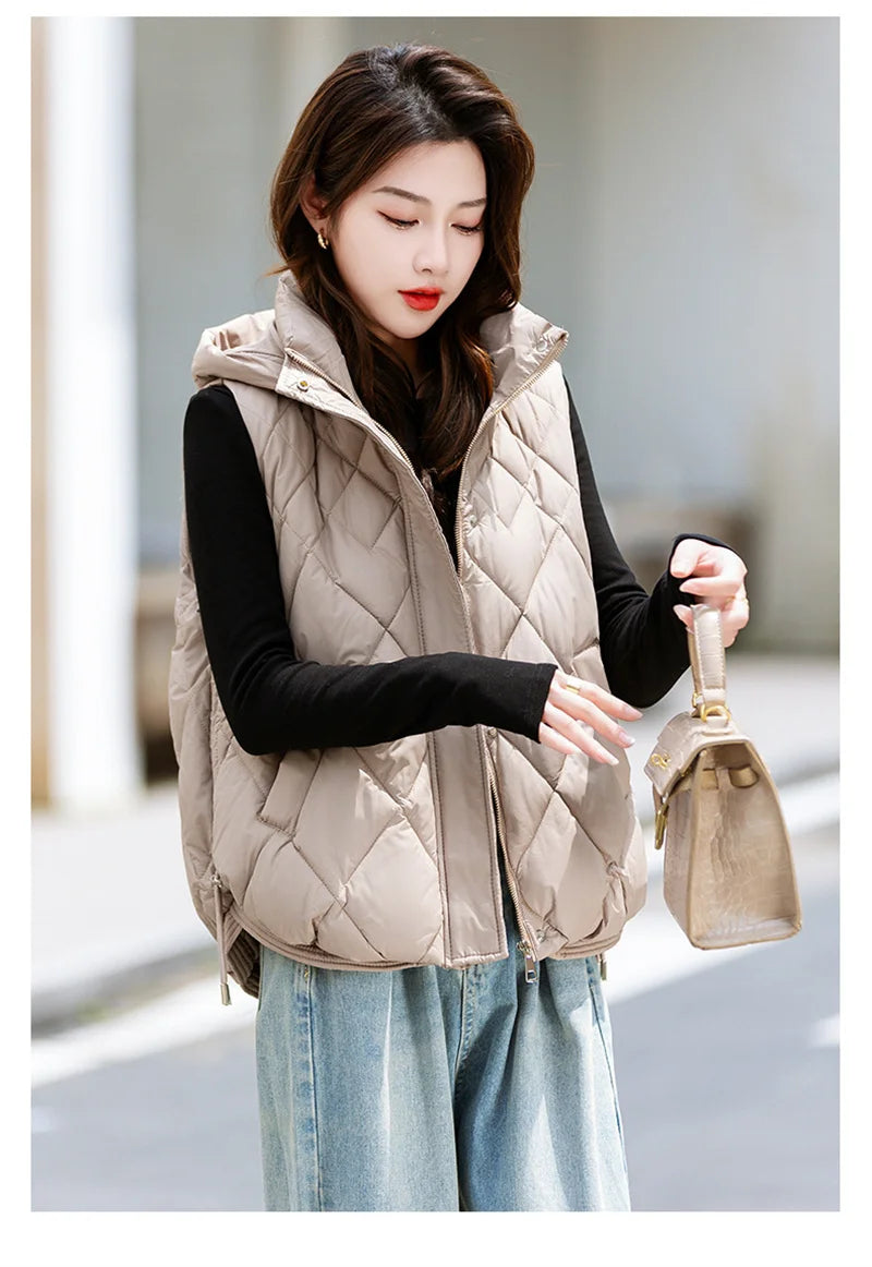 Korean Style Hooded Vest – Warm Down Cotton for Women