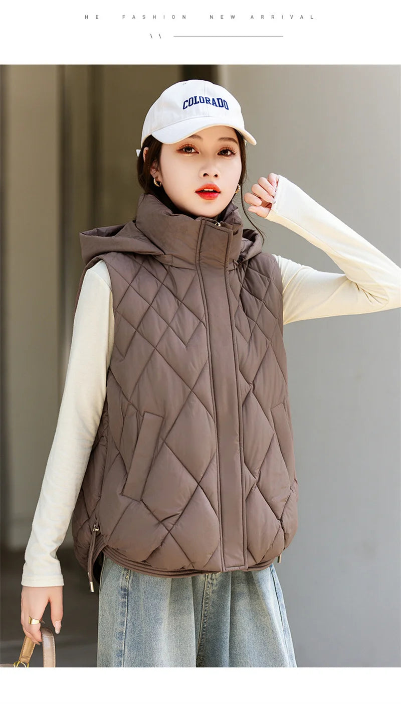 Korean Style Hooded Vest – Warm Down Cotton for Women