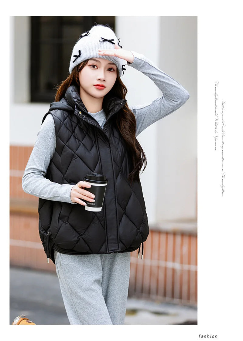Korean Style Hooded Vest – Warm Down Cotton for Women