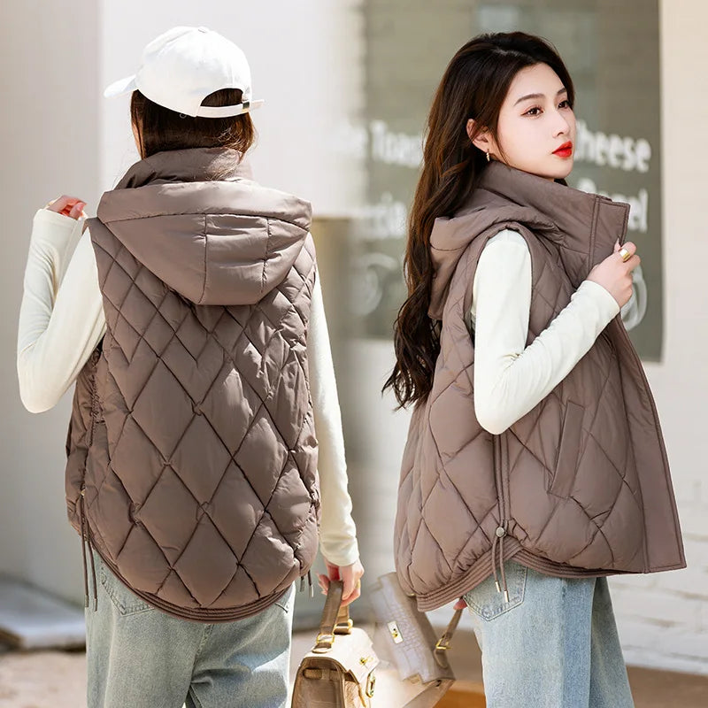 Korean Style Hooded Vest – Warm Down Cotton for Women