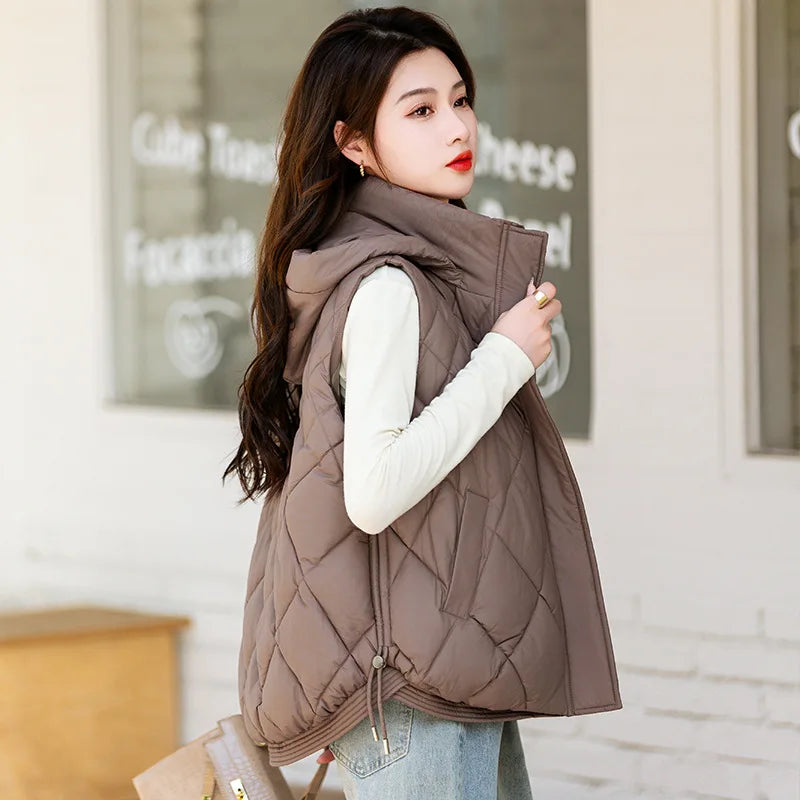 Korean Style Hooded Vest – Warm Down Cotton for Women
