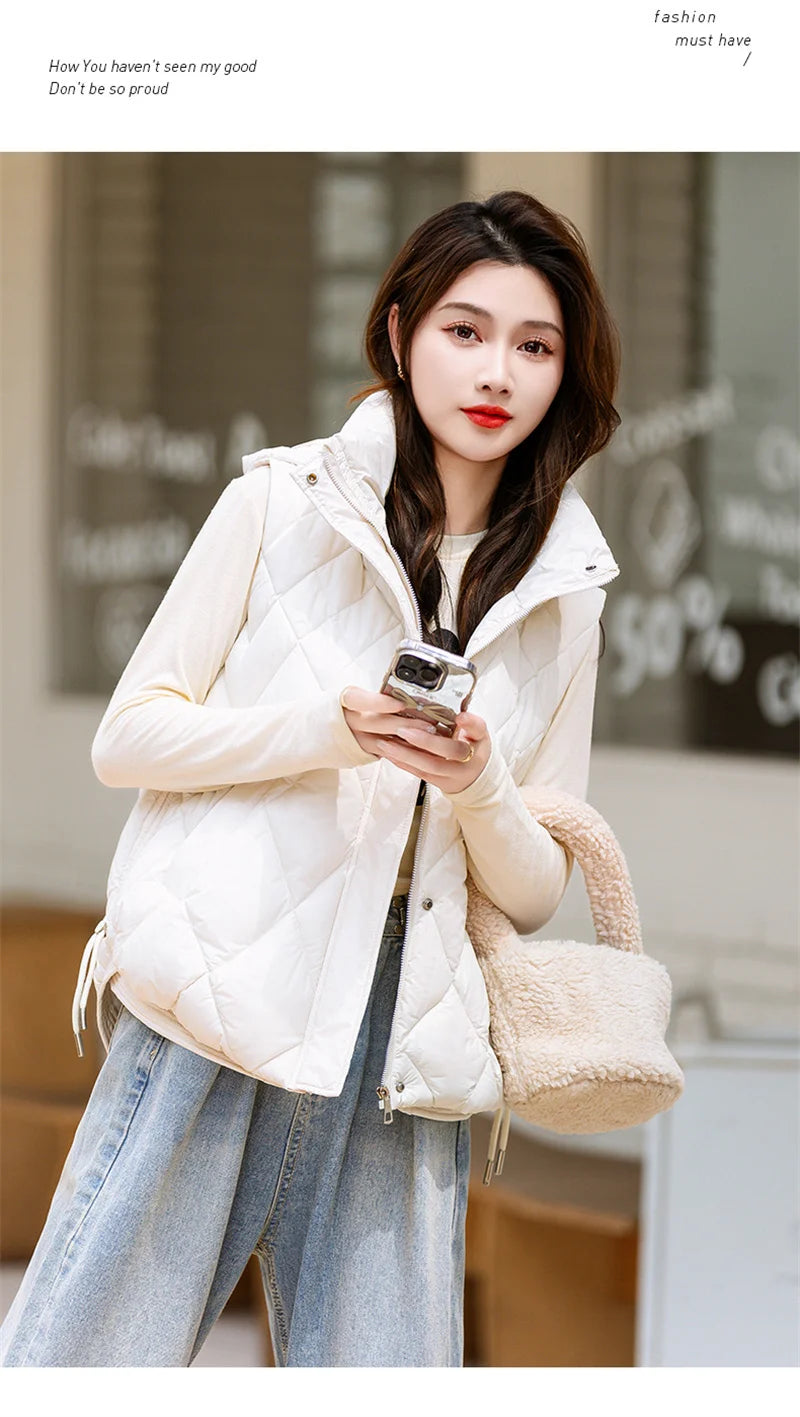 Korean Style Hooded Vest – Warm Down Cotton for Women