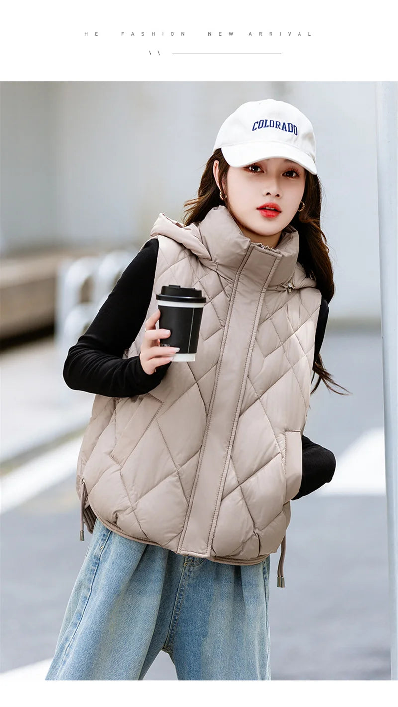 Korean Style Hooded Vest – Warm Down Cotton for Women
