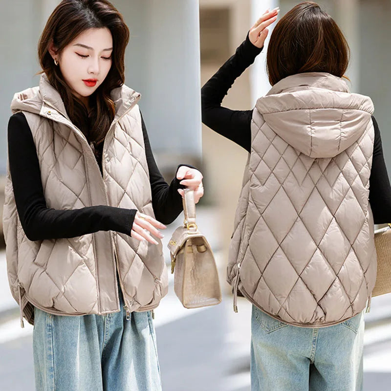 Korean Style Hooded Vest – Warm Down Cotton for Women