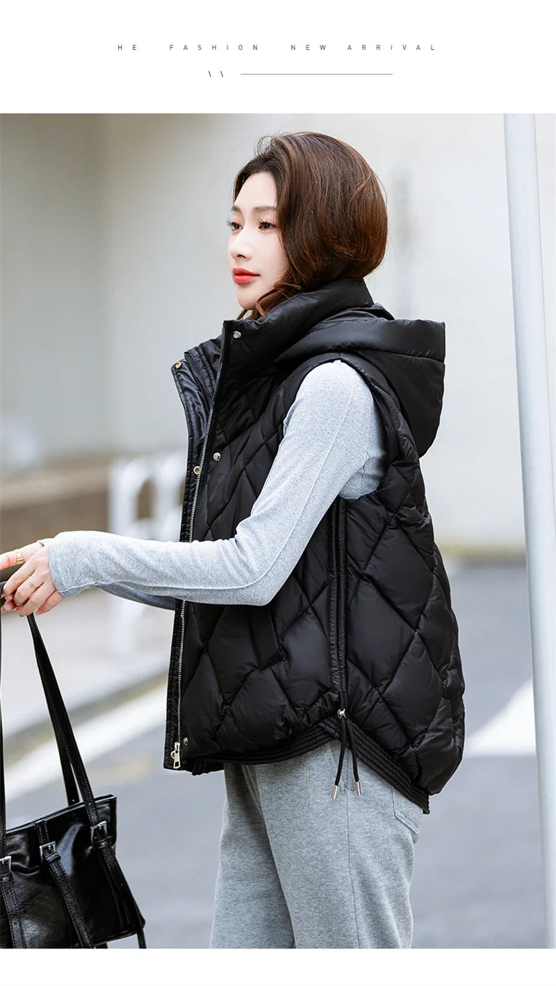 Korean Style Hooded Vest – Warm Down Cotton for Women