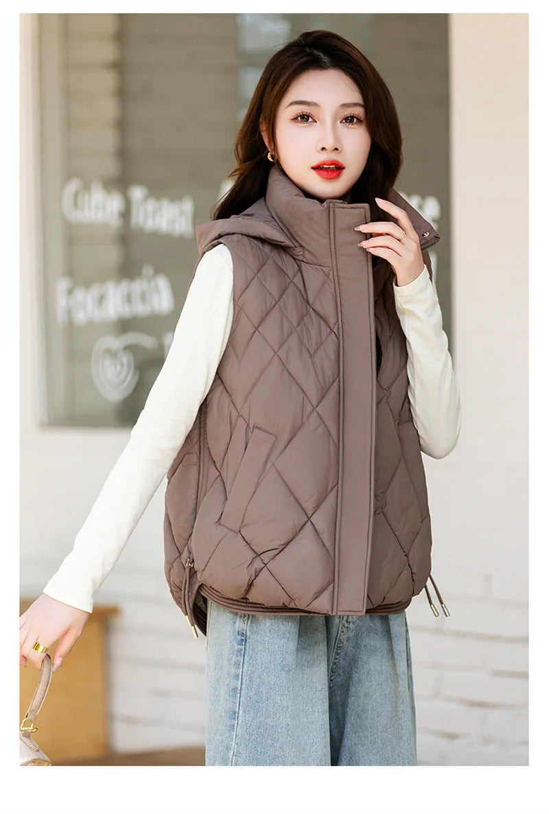 Korean Style Hooded Vest – Warm Down Cotton for Women