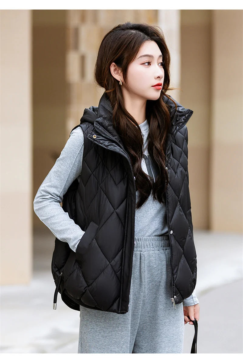 Korean Style Hooded Vest – Warm Down Cotton for Women