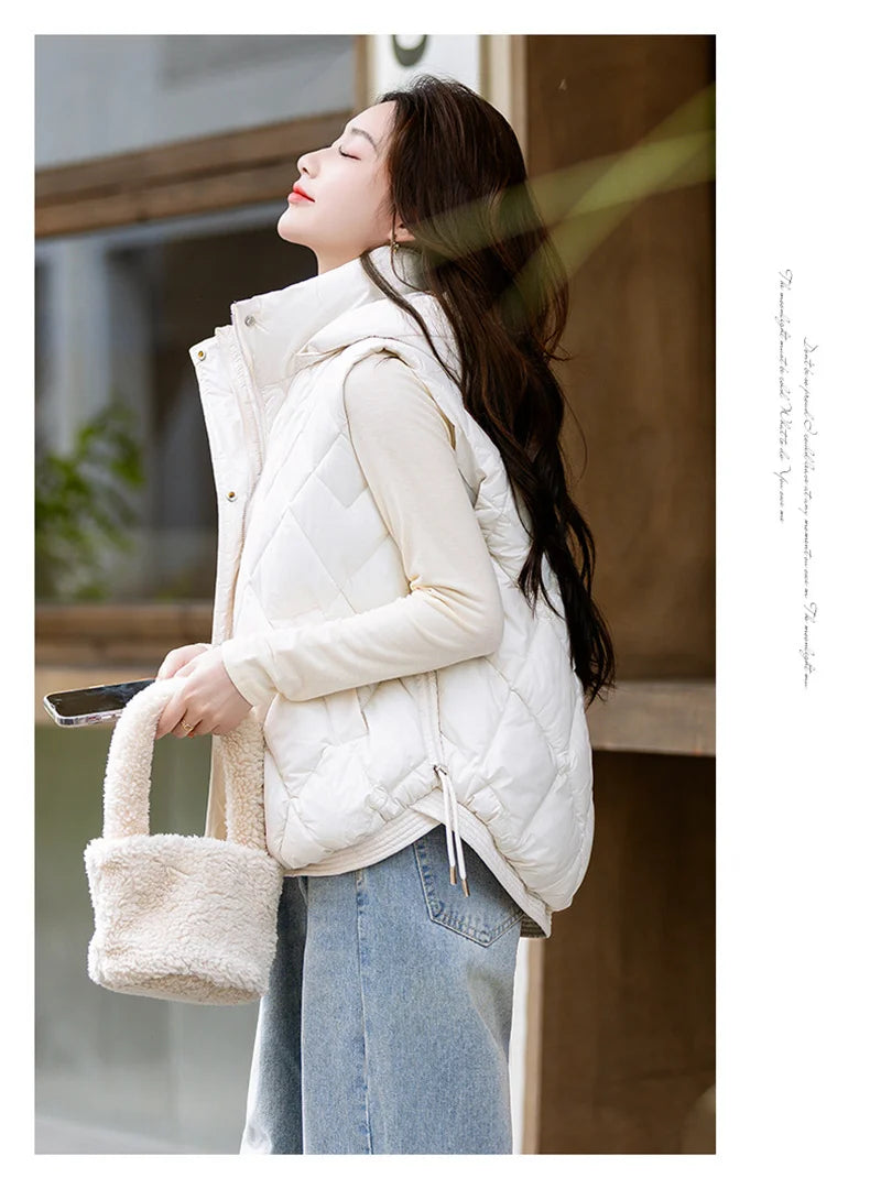 Korean Style Hooded Vest – Warm Down Cotton for Women