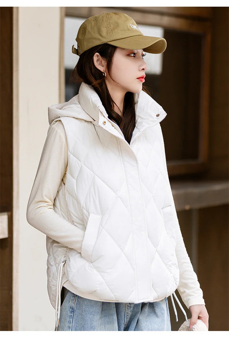 Korean Style Hooded Vest – Warm Down Cotton for Women