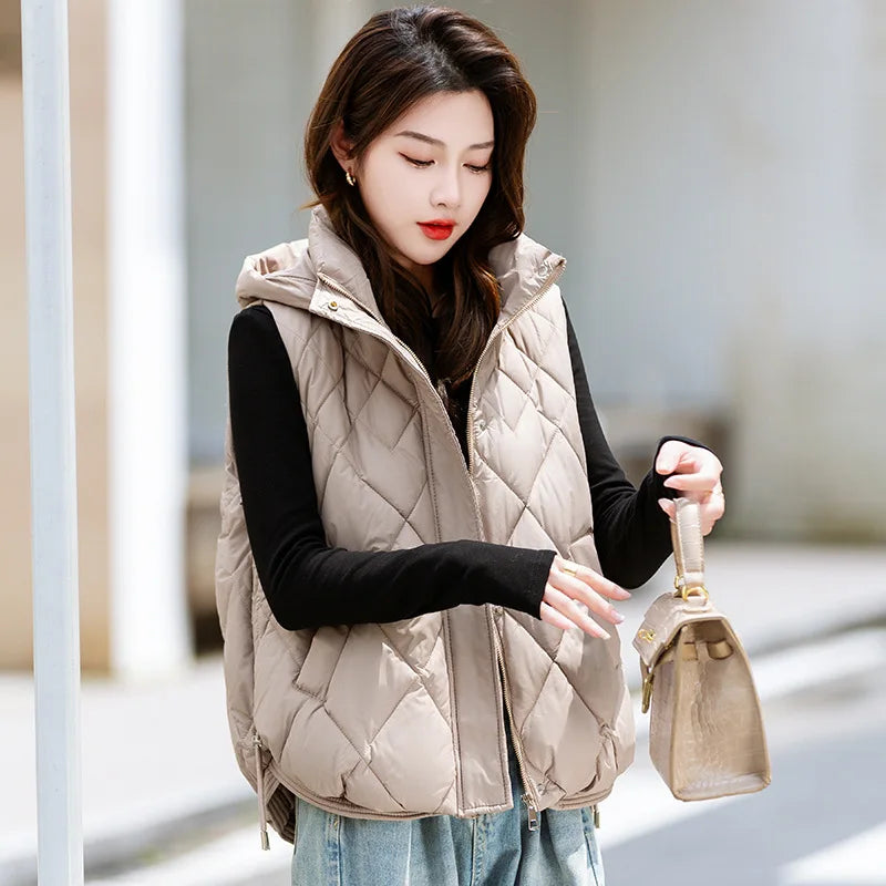 Korean Style Hooded Vest – Warm Down Cotton for Women