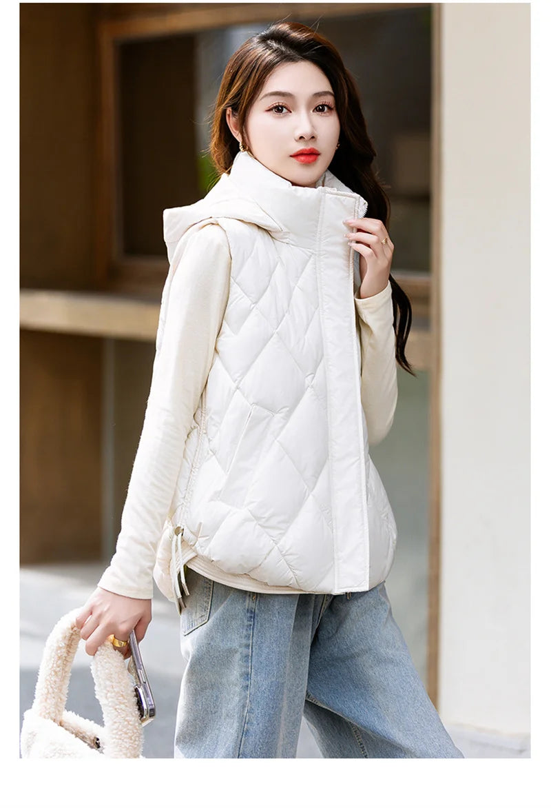 Korean Style Hooded Vest – Warm Down Cotton for Women