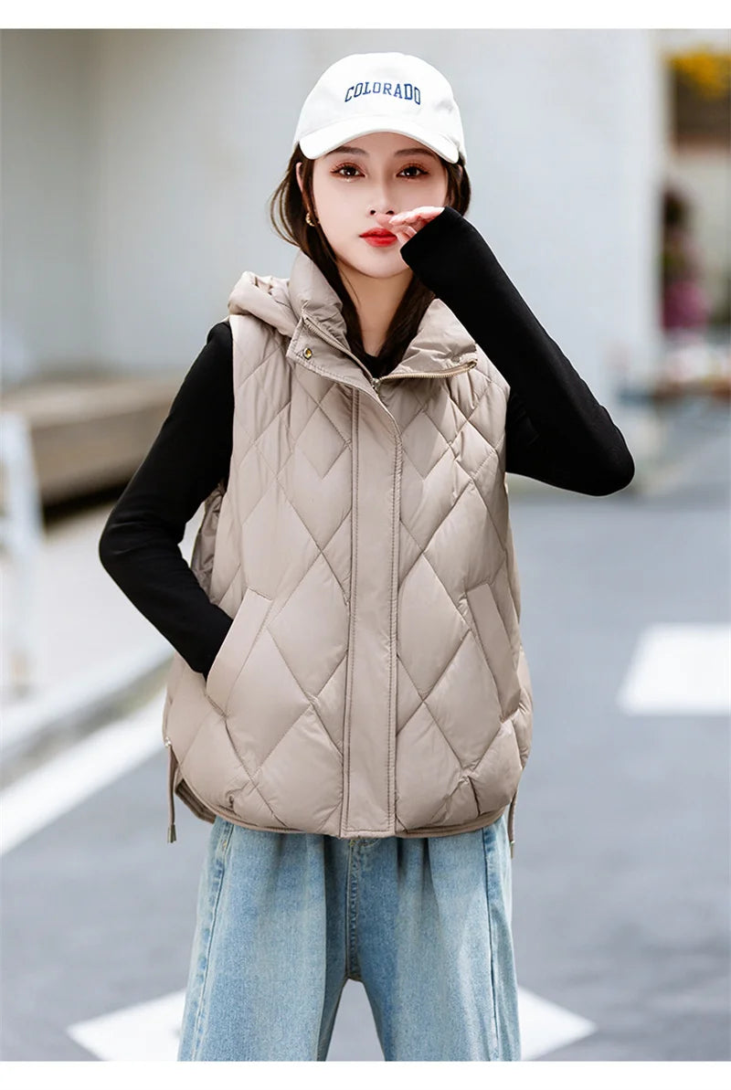 Korean Style Hooded Vest – Warm Down Cotton for Women