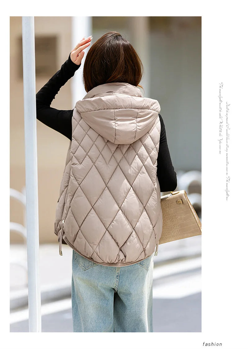 Korean Style Hooded Vest – Warm Down Cotton for Women