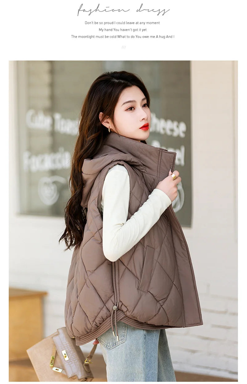 Korean Style Hooded Vest – Warm Down Cotton for Women