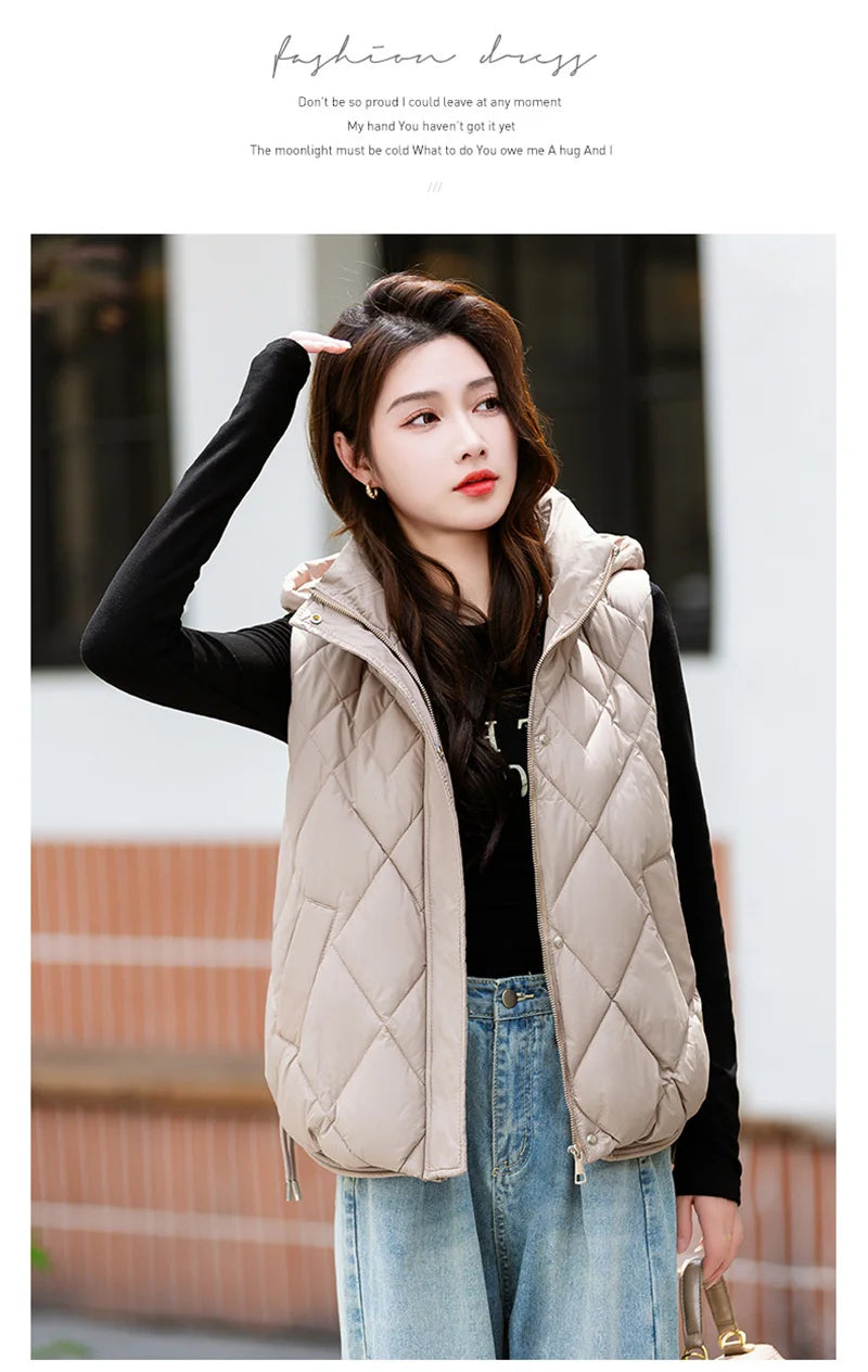 Korean Style Hooded Vest – Warm Down Cotton for Women