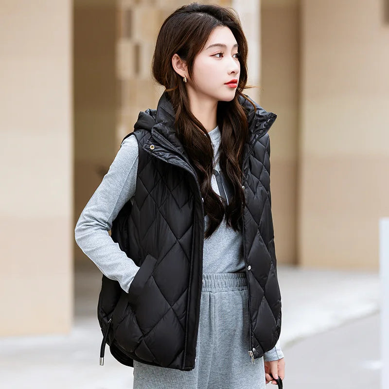 Korean Style Hooded Vest – Warm Down Cotton for Women