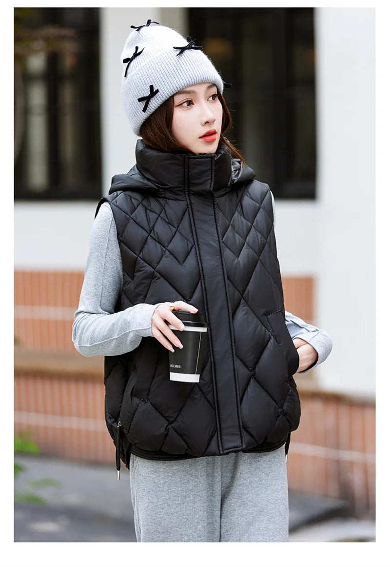 Korean Style Hooded Vest – Warm Down Cotton for Women