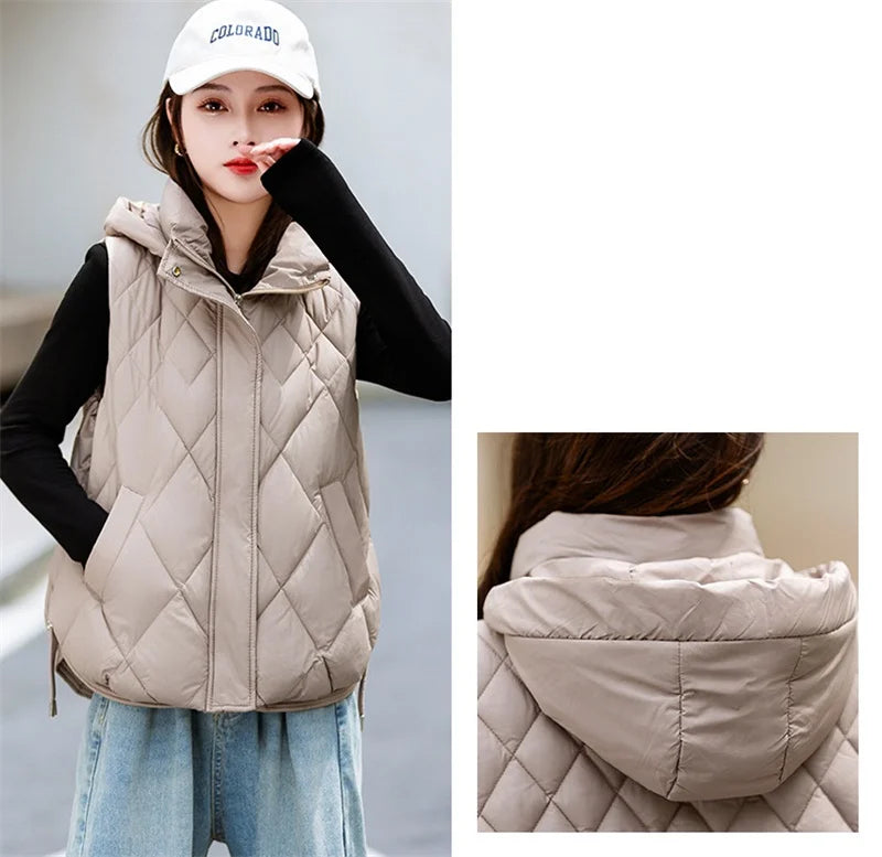 Korean Style Hooded Vest – Warm Down Cotton for Women
